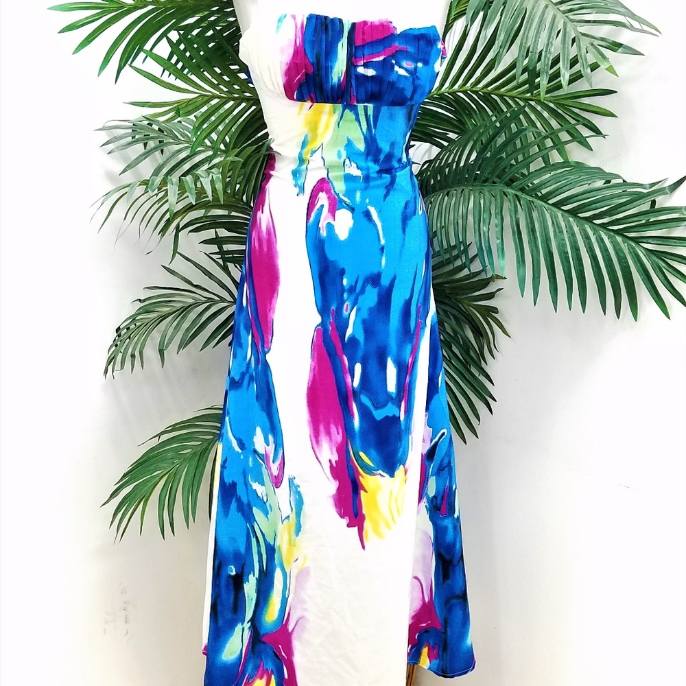 Watercolor Maxi Strapless Dress